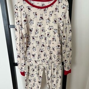 Laura Ashley Cream Pajama Set with Red Trim